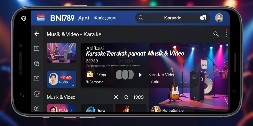 Tampilan antarmuka BNI789 saat digunakan untuk karaoke dengan fitur lirik.