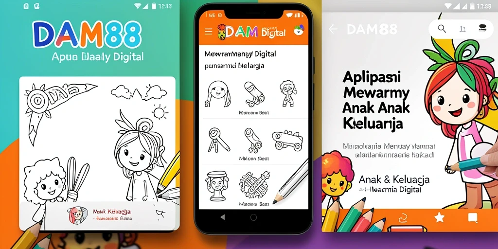 Screeshot utama DAM88 menampilkan antarmuka aplikasi Mewarnai Digital yang ceria dan interaktif.