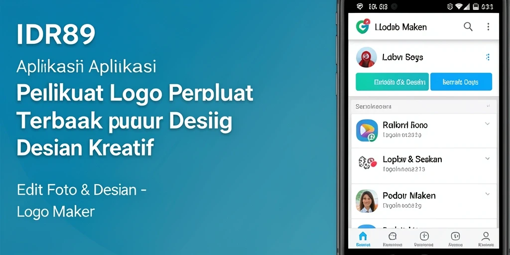 Antarmuka aplikasi IDR89 dengan alat desain Logo Maker yang lengkap.
